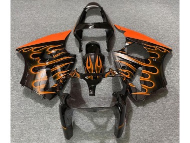 2000-2002 Gloss Black & Orange Flame Kawasaki ZX6R Motorcycle Fairing UK