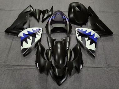 2004-2005 Matte Black and Dark Blue Shark Kawasaki ZX10R Motorcycle Fairing UK