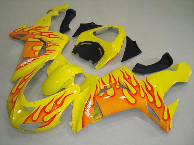 2006-2007 Yellow Orange Flame Kawasaki ZX10R Motorcycle Fairing UK 2006-2007 Yellow Orange Flame Kawasaki ZX10R Motorcycle Fairing UK