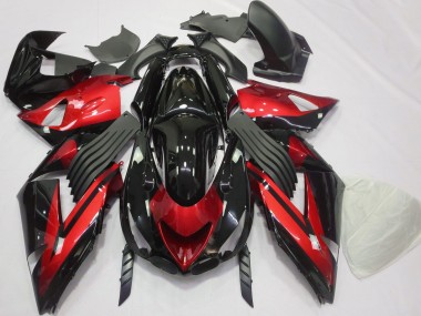 2006-2011 Gloss Red and Black Plain Kawasaki ZX14R Motorcycle Fairing UK
