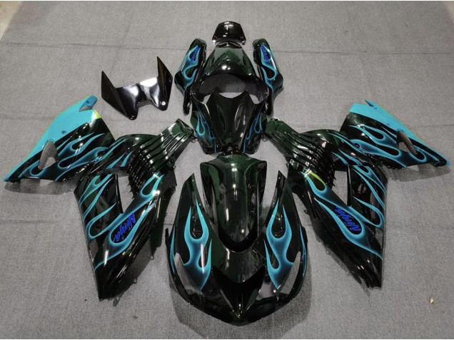 2006-2011 Light Blue Flame Kawasaki ZX14R Motorcycle Fairing UK 2006-2011 Light Blue Flame Kawasaki ZX14R Motorcycle Fairing UK