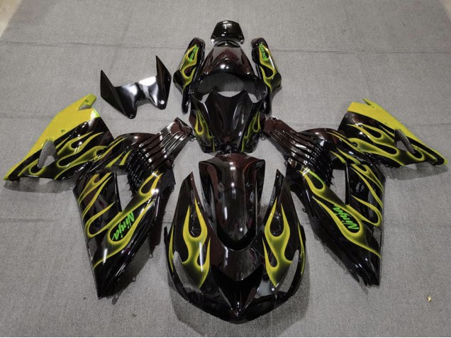 2006-2011 Yellow Flame Kawasaki ZX14R Motorcycle Fairing UK 2006-2011 Yellow Flame Kawasaki ZX14R Motorcycle Fairing UK