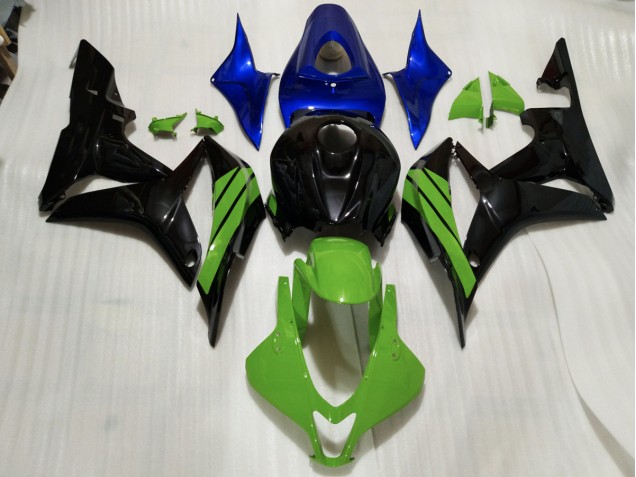 2007-2008 Gloss Black & Green and Blue Accents Honda CBR600RR Motorcycle Fairing UK 2007-2008 Gloss Black & Green and Blue Accents Honda CBR600RR Motorcycle Fairing UK
