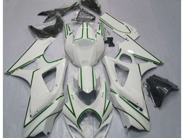 2007-2008 Gloss White Green Pin Stripe Suzuki GSXR 1000 Motorcycle Fairing UK 2007-2008 Gloss White Green Pin Stripe Suzuki GSXR 1000 Motorcycle Fairing UK