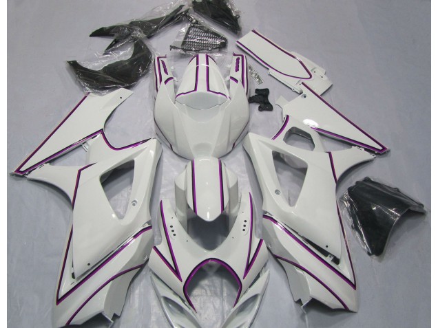 2007-2008 Gloss White Pink Pin Stripe Suzuki GSXR 1000 Motorcycle Fairing UK 2007-2008 Gloss White Pink Pin Stripe Suzuki GSXR 1000 Motorcycle Fairing UK