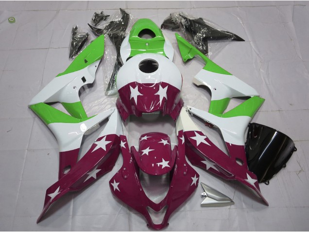 2007-2008 Green and Maroon Stars and Stripes Honda CBR600RR Motorcycle Fairing UK 2007-2008 Green and Maroon Stars and Stripes Honda CBR600RR Motorcycle Fairing UK