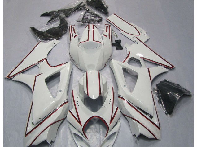 2007-2008 White with Red Pin Stripe Suzuki GSXR 1000 Motorcycle Fairing UK 2007-2008 White with Red Pin Stripe Suzuki GSXR 1000 Motorcycle Fairing UK
