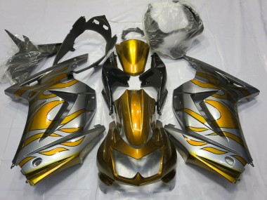 2008-2013 Gold and Silver Flame Kawasaki Ninja 250 Motorcycle Fairing UK