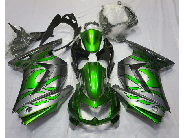 2008-2013 Green and Silver Flame Kawasaki Ninja 250 Motorcycle Fairing UK 2008-2013 Green and Silver Flame Kawasaki Ninja 250 Motorcycle Fairing UK